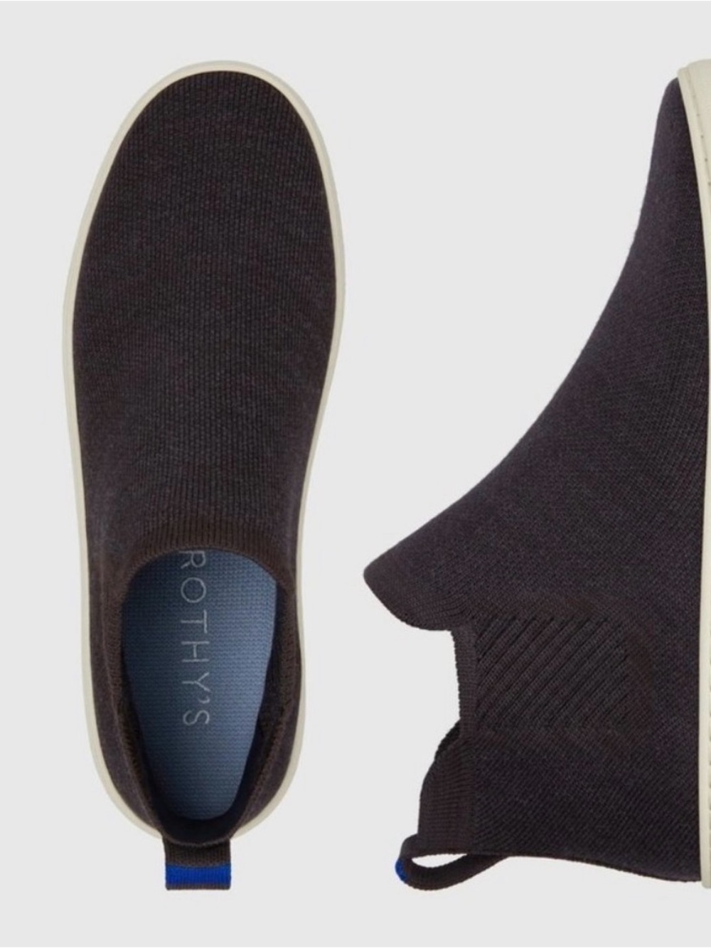 Rothy's Chelsea Dark Brown Knit Slip-On Flat Merino Wool Ankle Boot